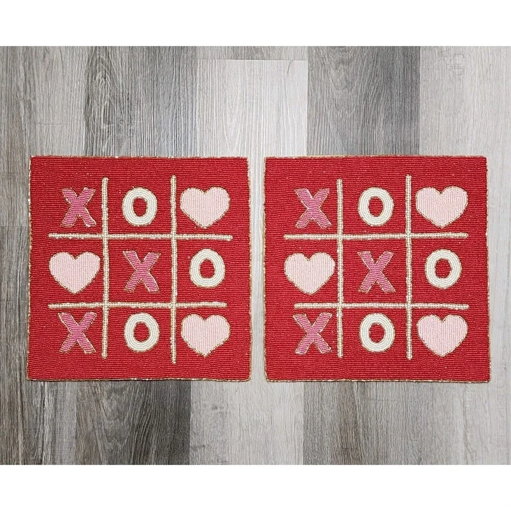 Valentines Day Hearts XOXO Beaded Placemat Charger Placemats 2 Pc‎ 14